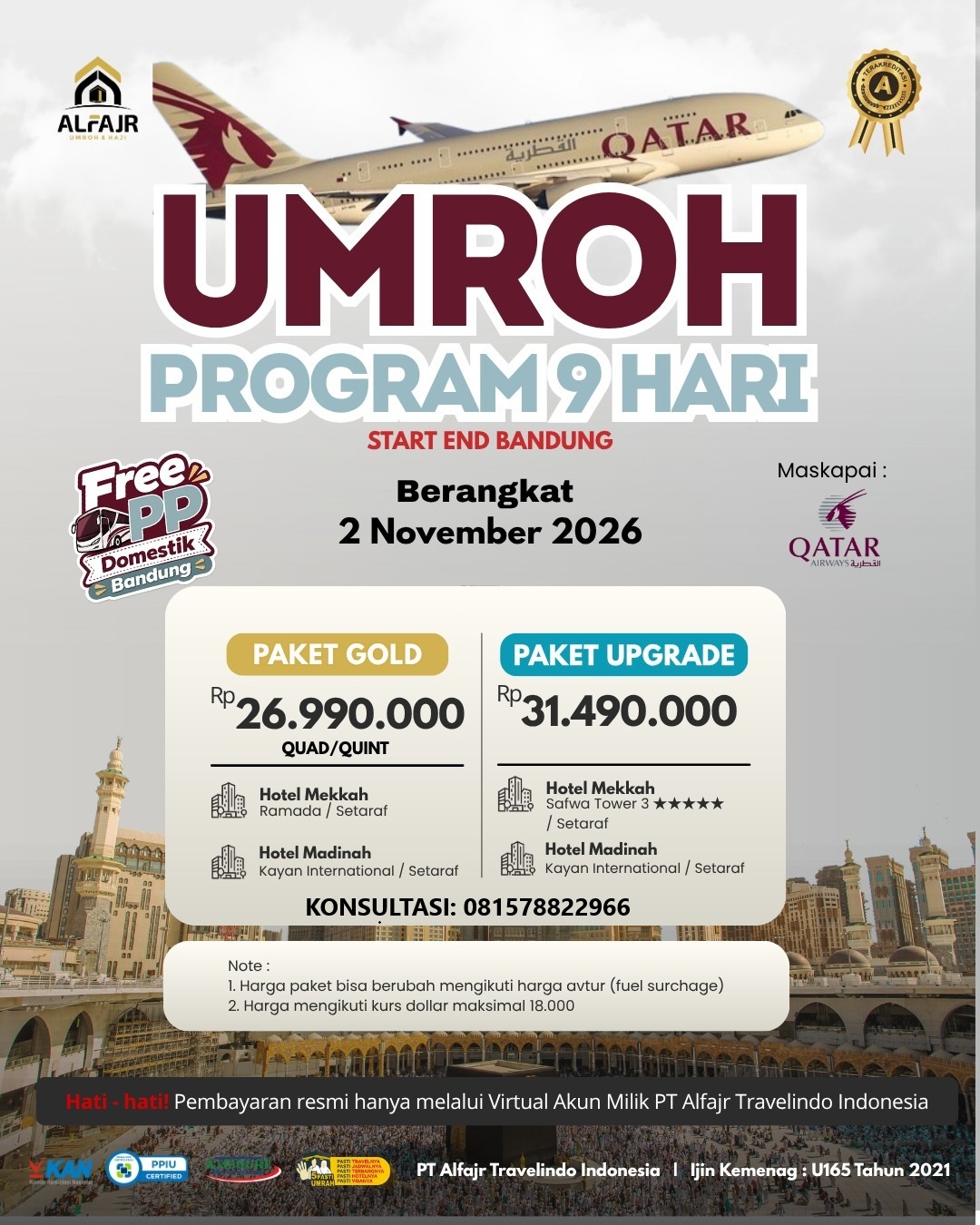 Qatar 9 Hari 2026 Official Pusat Solo Alfajr Umroh Purworejo Haji Khusus Kebumen Magelang Wonosobo Temanggung Yogya Kulonprogo 2 November 2026