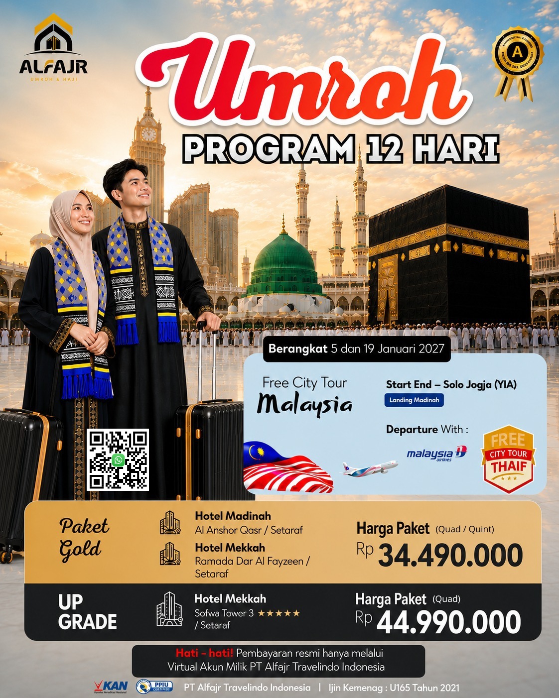 Start YIA Malaysia Airlines 12 Hari 2026 Official Pusat Solo Alfajr Umroh Purworejo Haji Khusus Kebumen Magelang Wonosobo Temanggung Yogya Kulonprogo Bantul Sleman Gunung Kidul Januari 2027