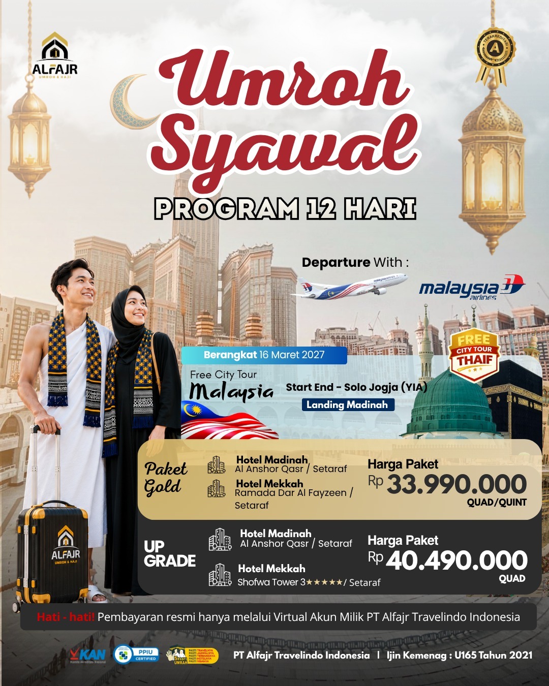 Lebaran Syawal Start YIA 12 Hari Official Pusat Alfajr Umroh Purworejo Haji Khusus Kebumen Magelang Wonosobo Temanggung Yogya Kulonprogo Bantul Sleman Gunung Kidul Maret 2027